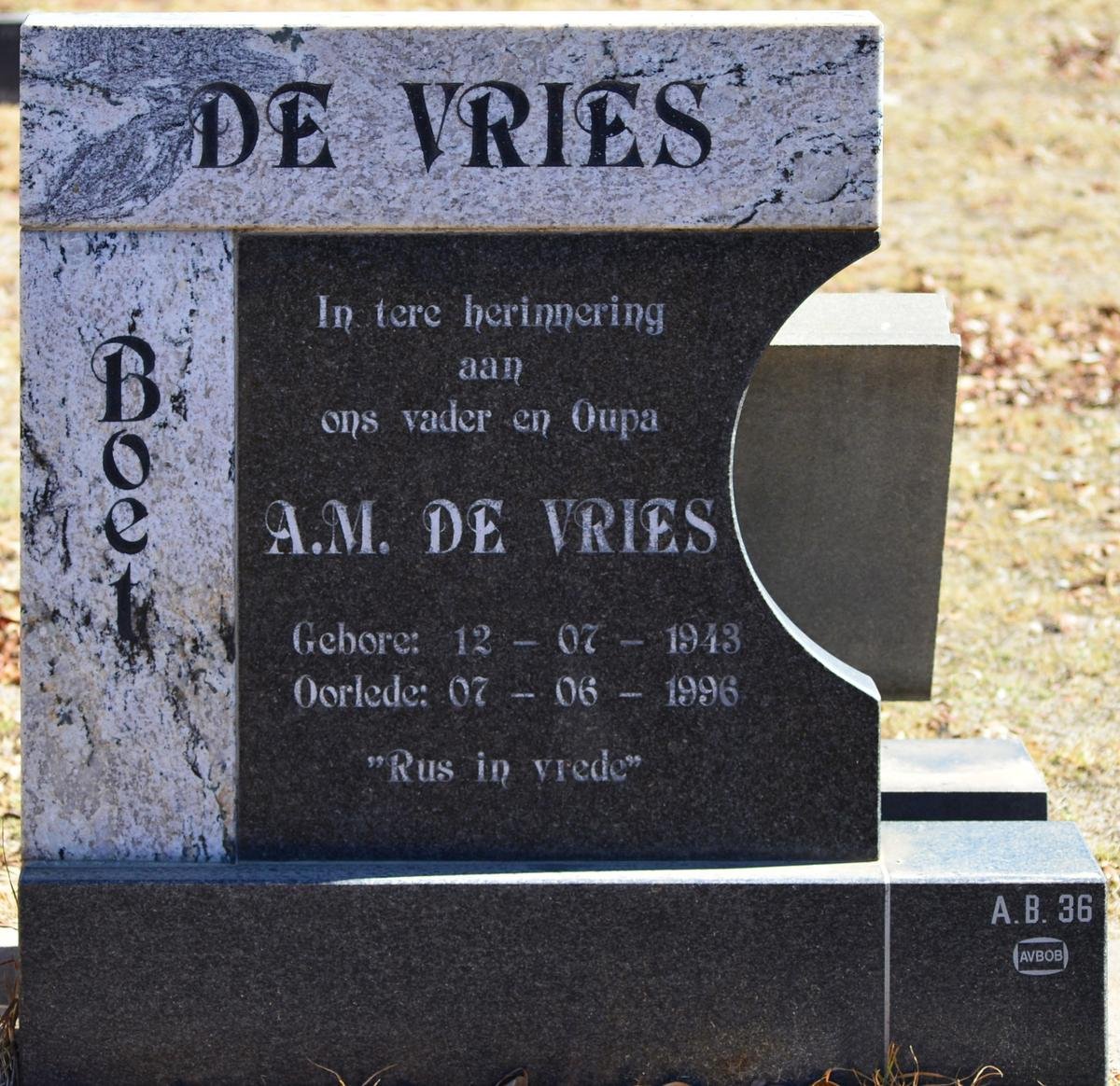 VRIES A.M., de 1943-1996