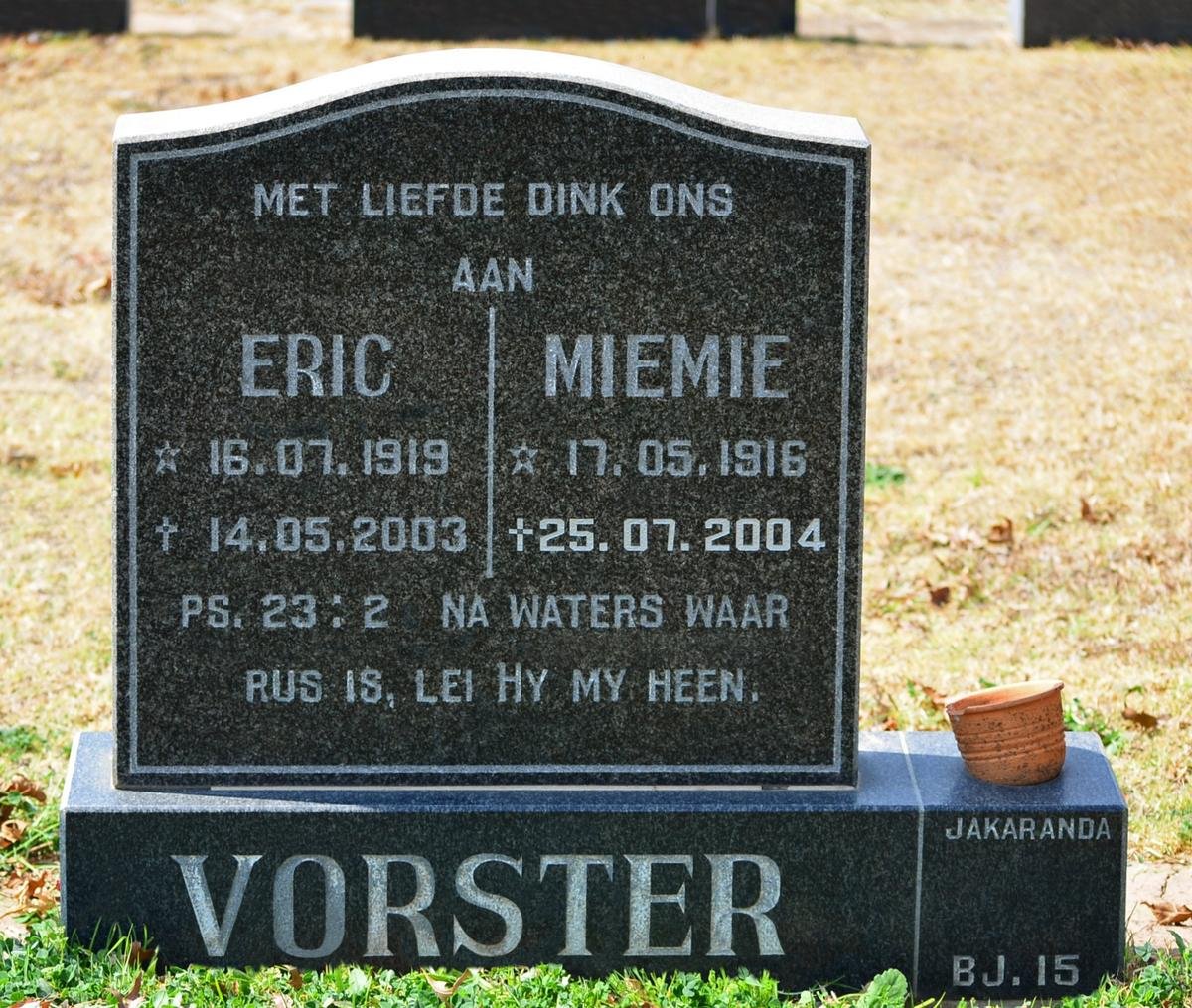 VORSTER Eric 1919-2003 &amp; Miemie 1916-2004