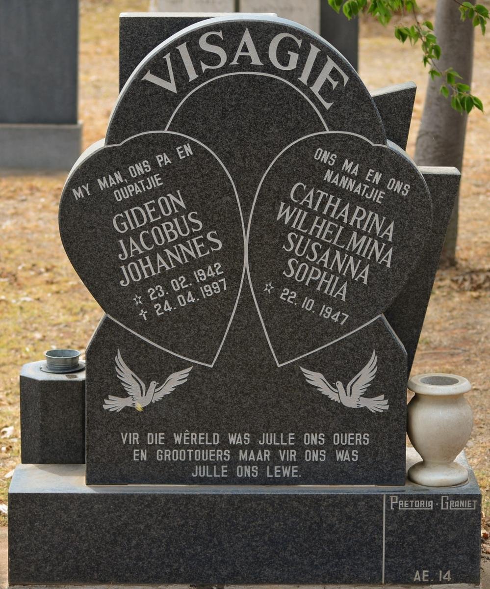 VISAGIE Gideon Jacobus Johannes 1942-1997 &amp; Catharina Wilhelmina Susanna Sophia 1947-