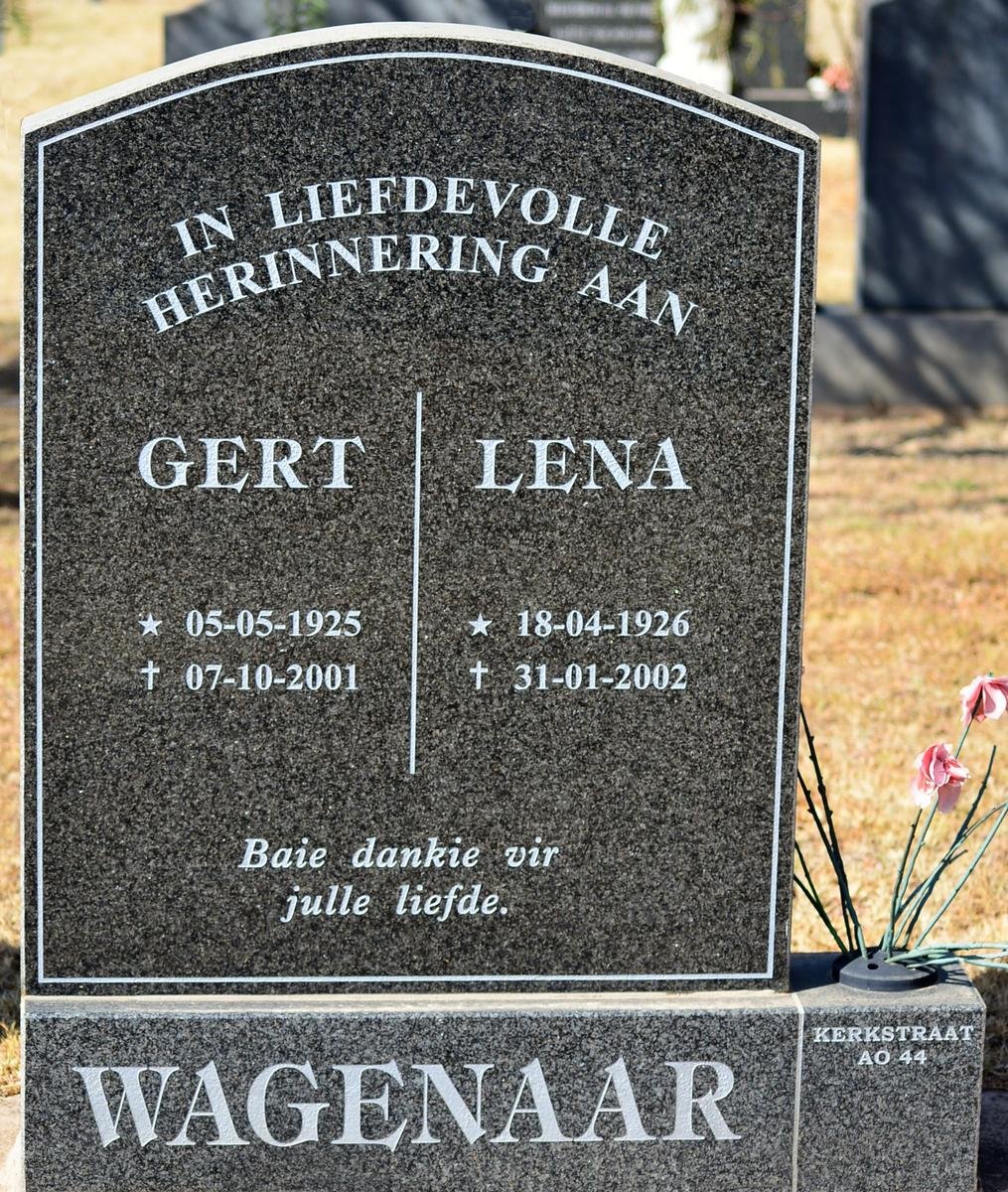 WAGENAAR Gert 1925-2001 &amp; Lena 1926-2002