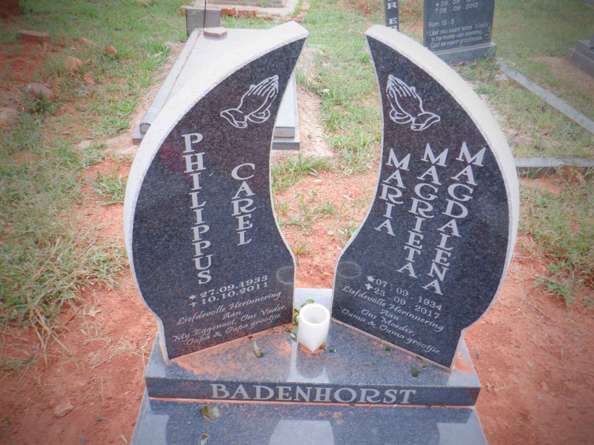 BADENHORST Philippus Carel 1933-2011 &amp; Maria Magrieta Magdalena 1934-2017