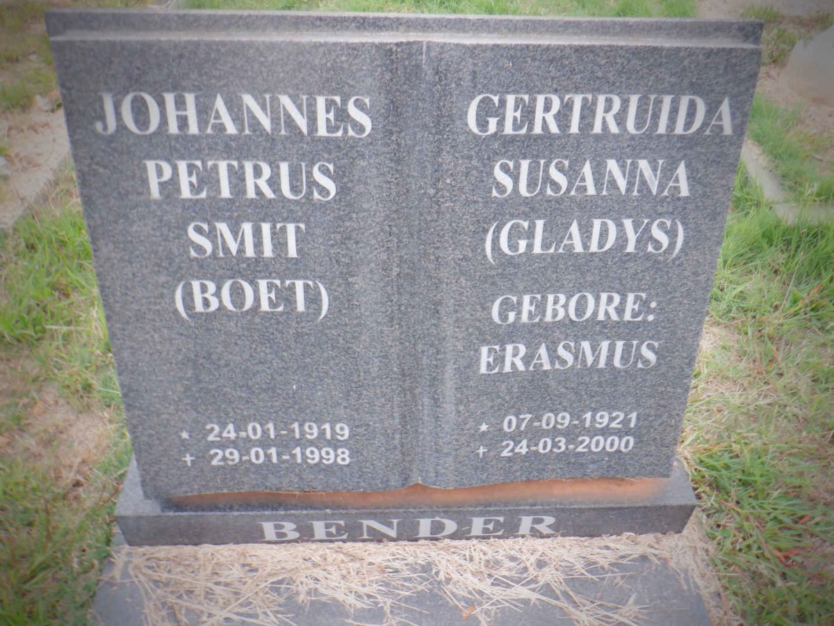 BENDER Johannes Petrus Smit 1919-1998 &amp; Getruida Susanna ERASMUS 1921-2000