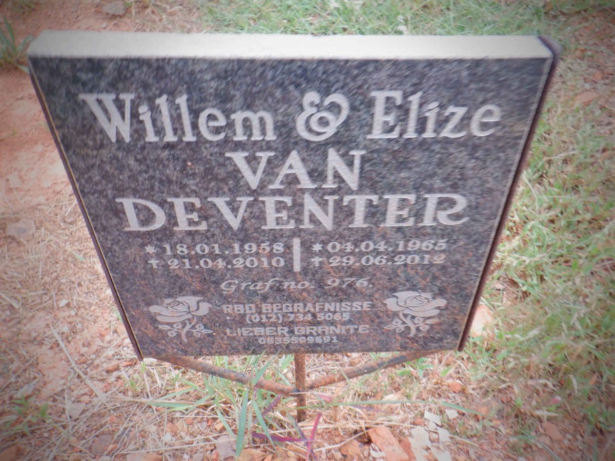 DEVENTER Willem, van 1958-2010 &amp; Elize 1965-2012