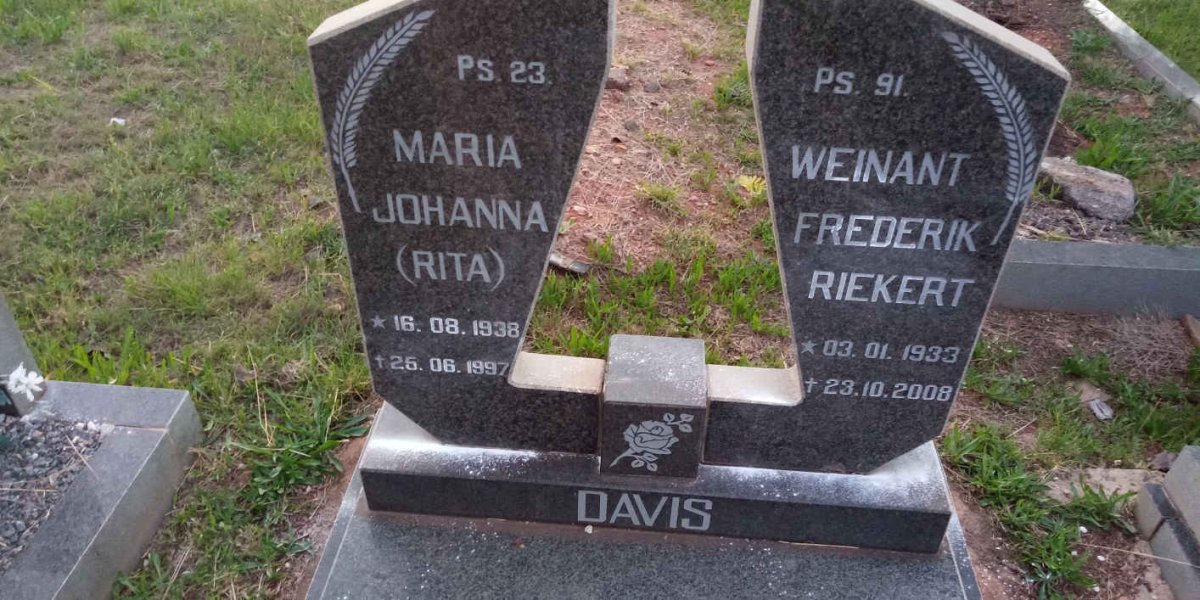 DAVIS Weinant Frederik Riekert 1933-2008 &amp; Maria Johanna 1938-1997
