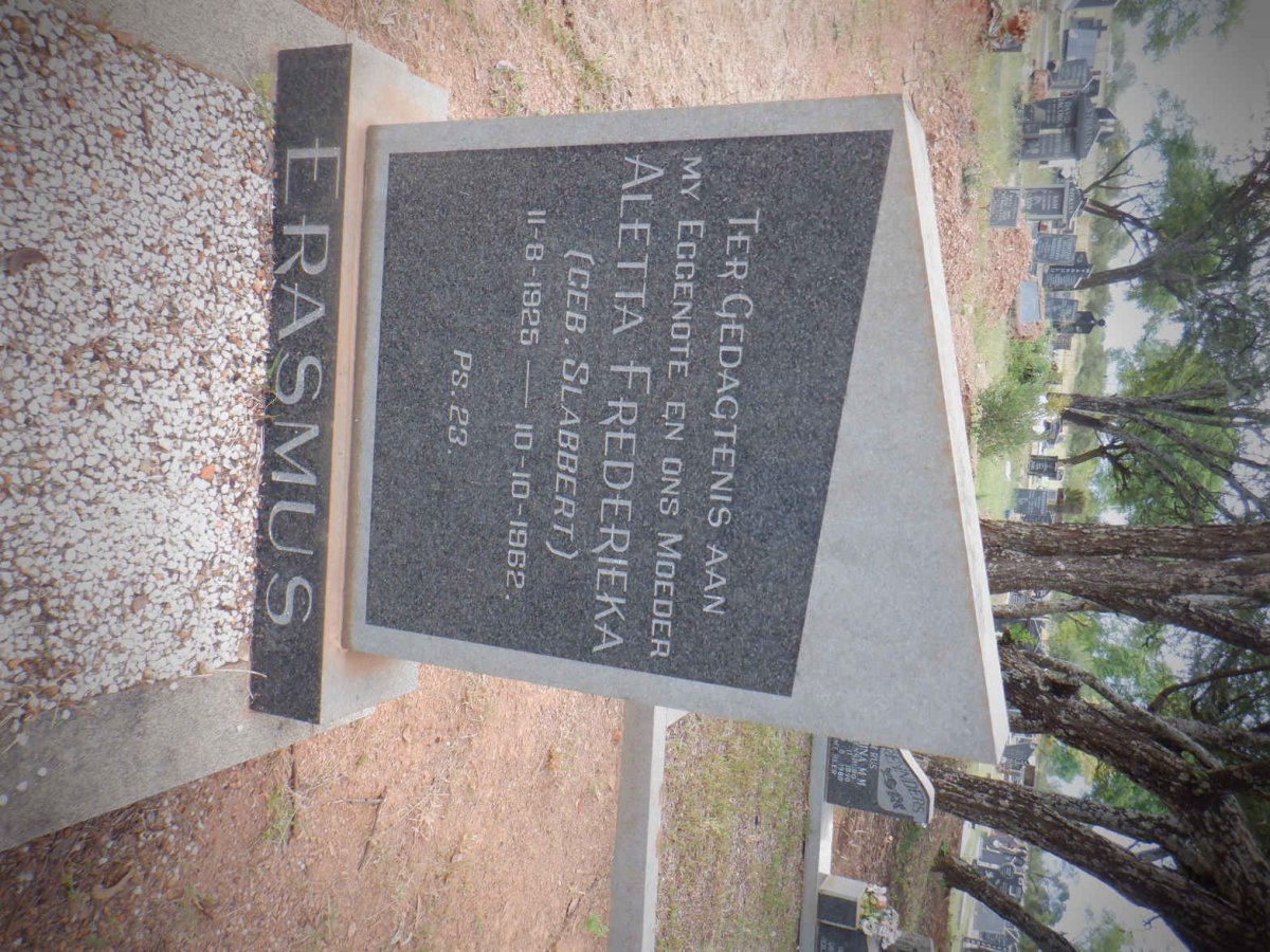 ERASMUS Aletta Frederieka nee SLABBERT 1925-1962