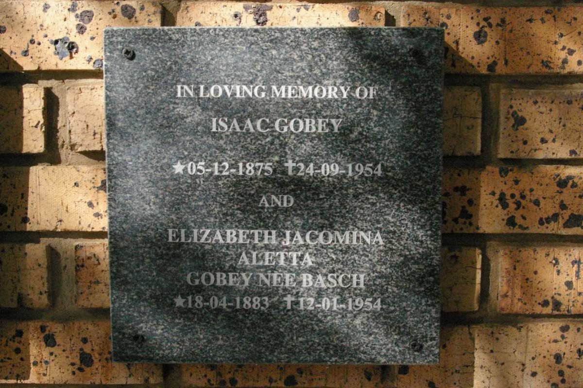 GOBEY Isaac 1875-1954 &amp; Elizabeth Jacomina Aletta BASCH 1883-1954