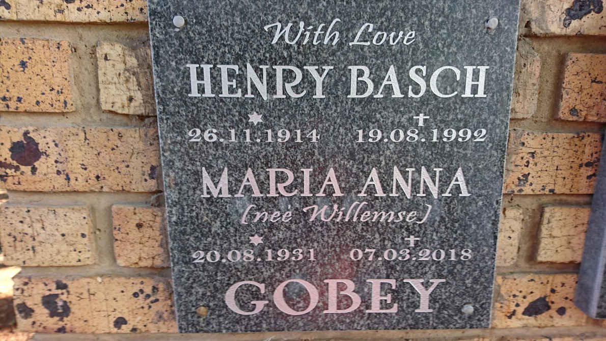 GOBEY Henry Basch 1914-1992 &amp; Maria Anna WILLEMSE 1931-2018