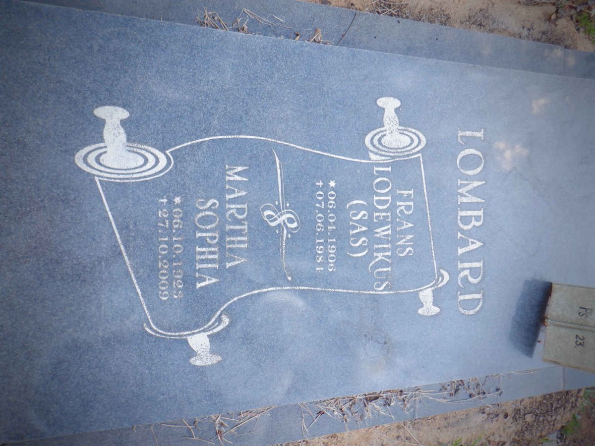 LOMBARD Frans Lodewikus 1906-1984 &amp; Martha Sophia 1923-2009