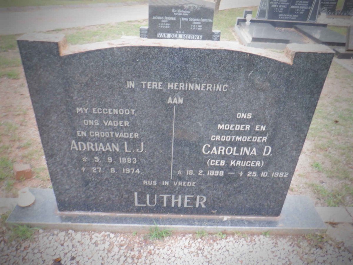 LUTHER Adriaan L.J. 1883-1974 &amp; Carolina D. KRUGER 1898-1982