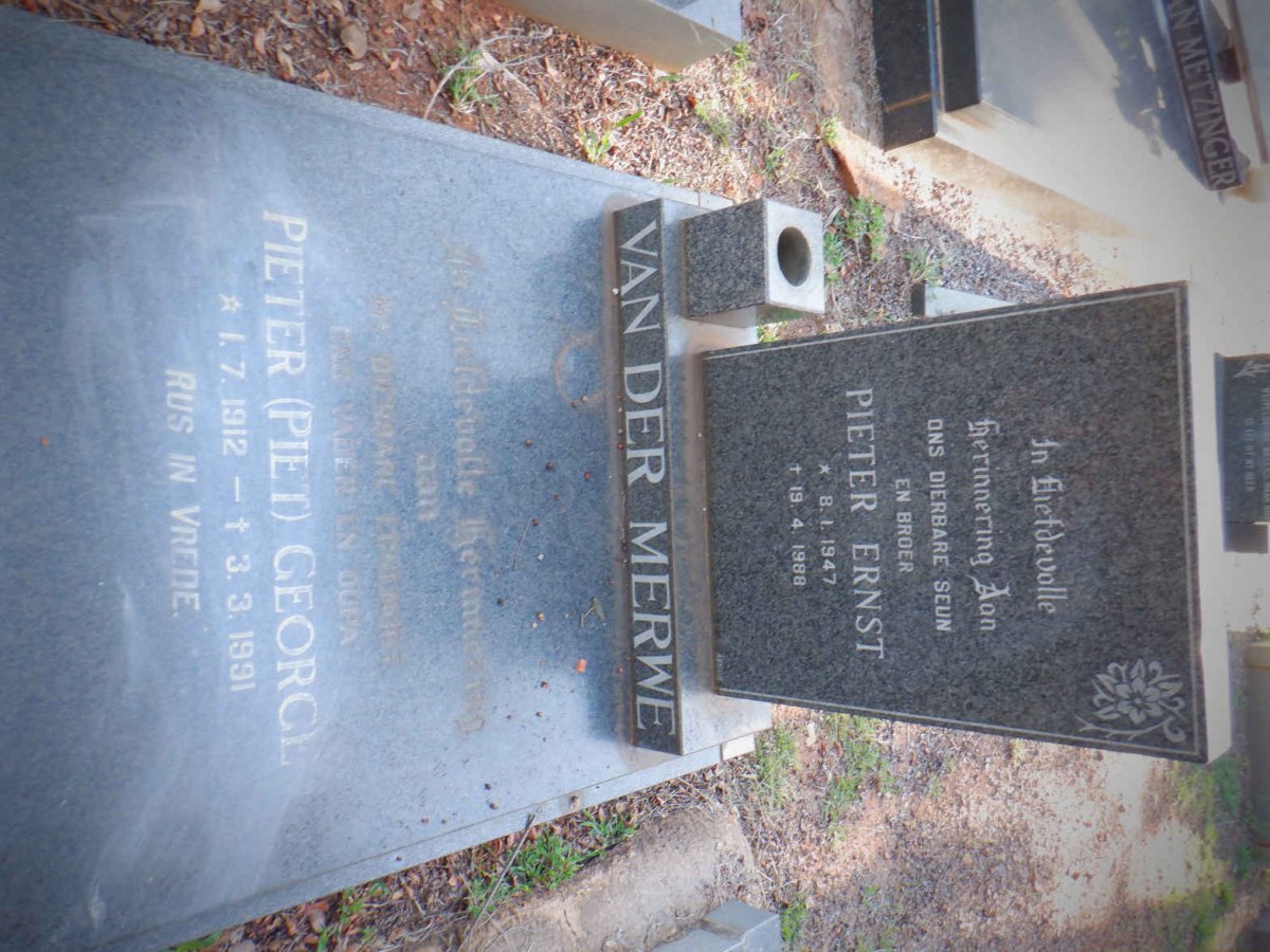 MERWE Pieter George, van der 1912-1991 :: VAN DER MERWE Pieter Ernst 1947-1988