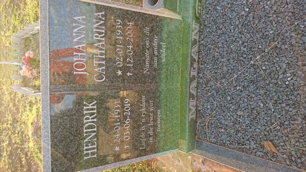 MALAN Hendrik 1931-2019 &amp; Johanna Catharina 1939-2004