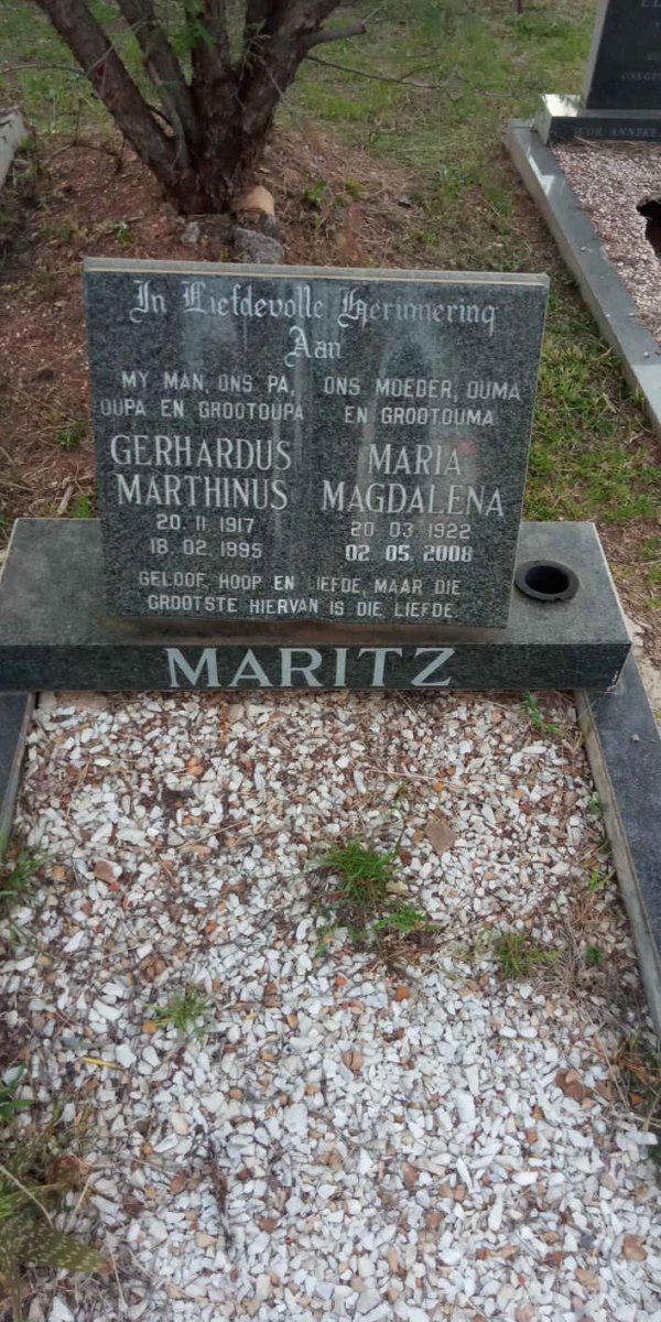 MARITZ Gerhardus Marthinus 1917-1995 &amp; Maria Magdalena 1922-2008