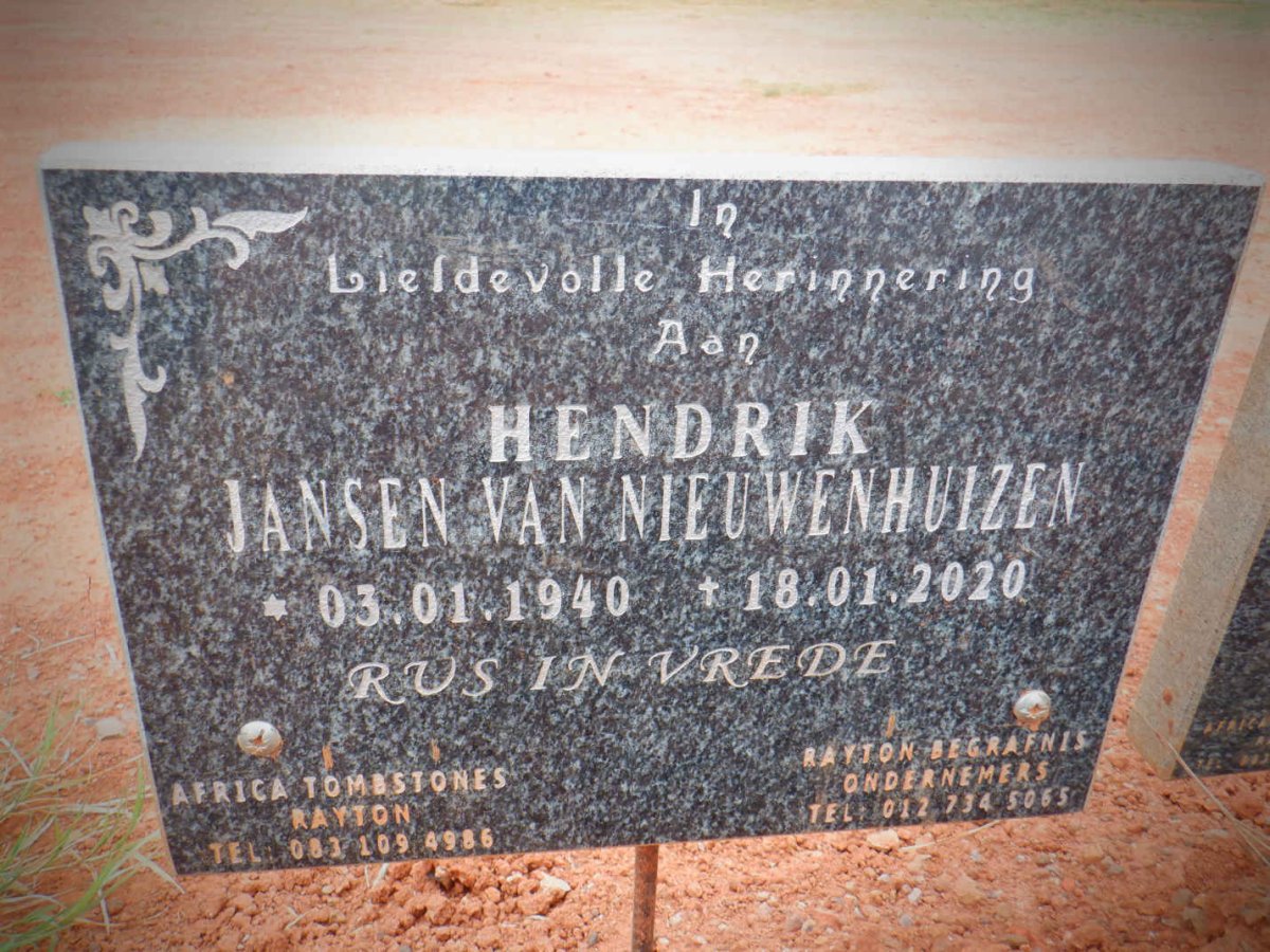 NIEUWENHUIZEN Hendrik, Jansen van 1940-2020