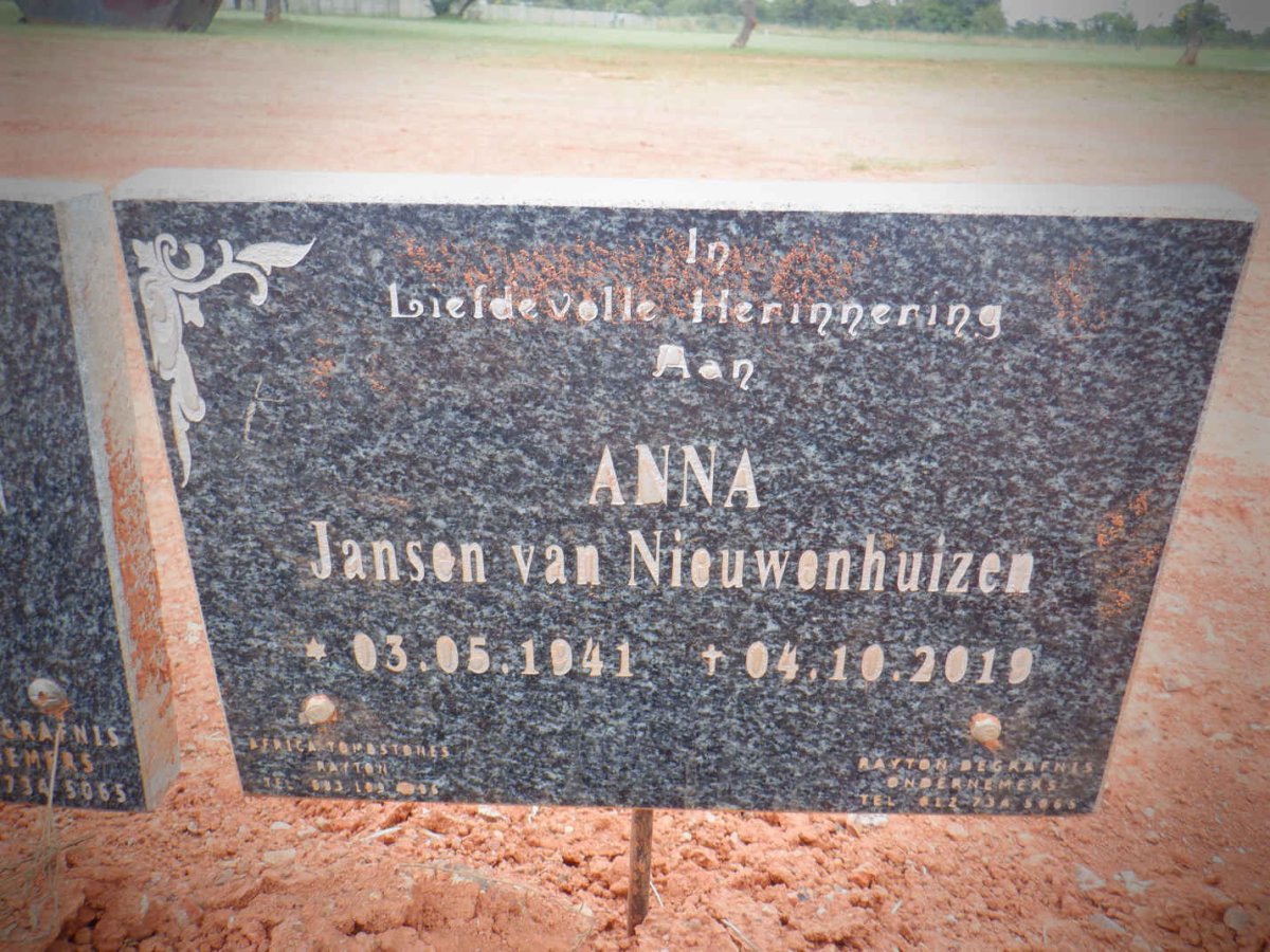NIEUWENHUIZEN Anna, Jansen van 1941-2019