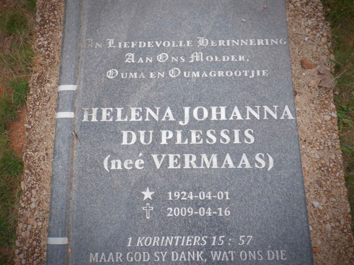 PLESSIS Helena Johanna, du nee VERMAAS 1924-2009