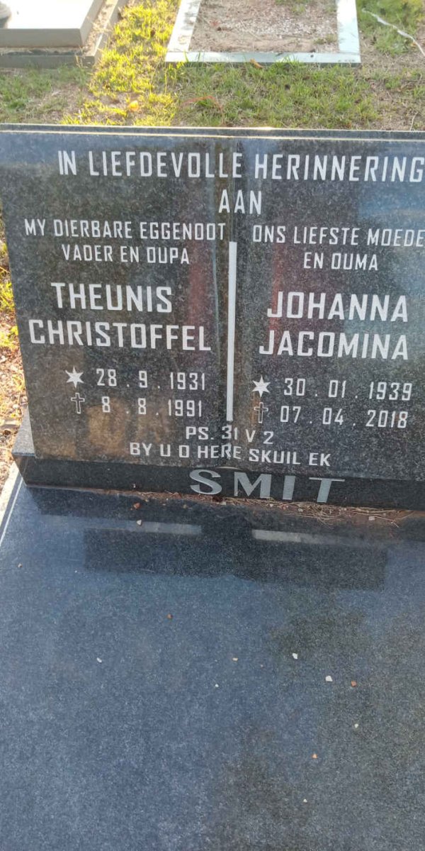 SMIT Theunis Christoffel 1931-1991 &amp; Johanna Jacomina 1939-2018