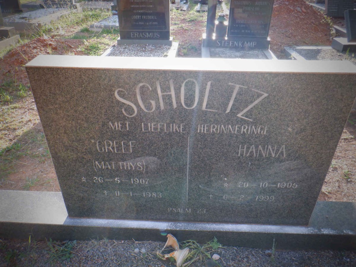 SCHOLTZ Greef 1907-1983 &amp; Hanna 1905-1999