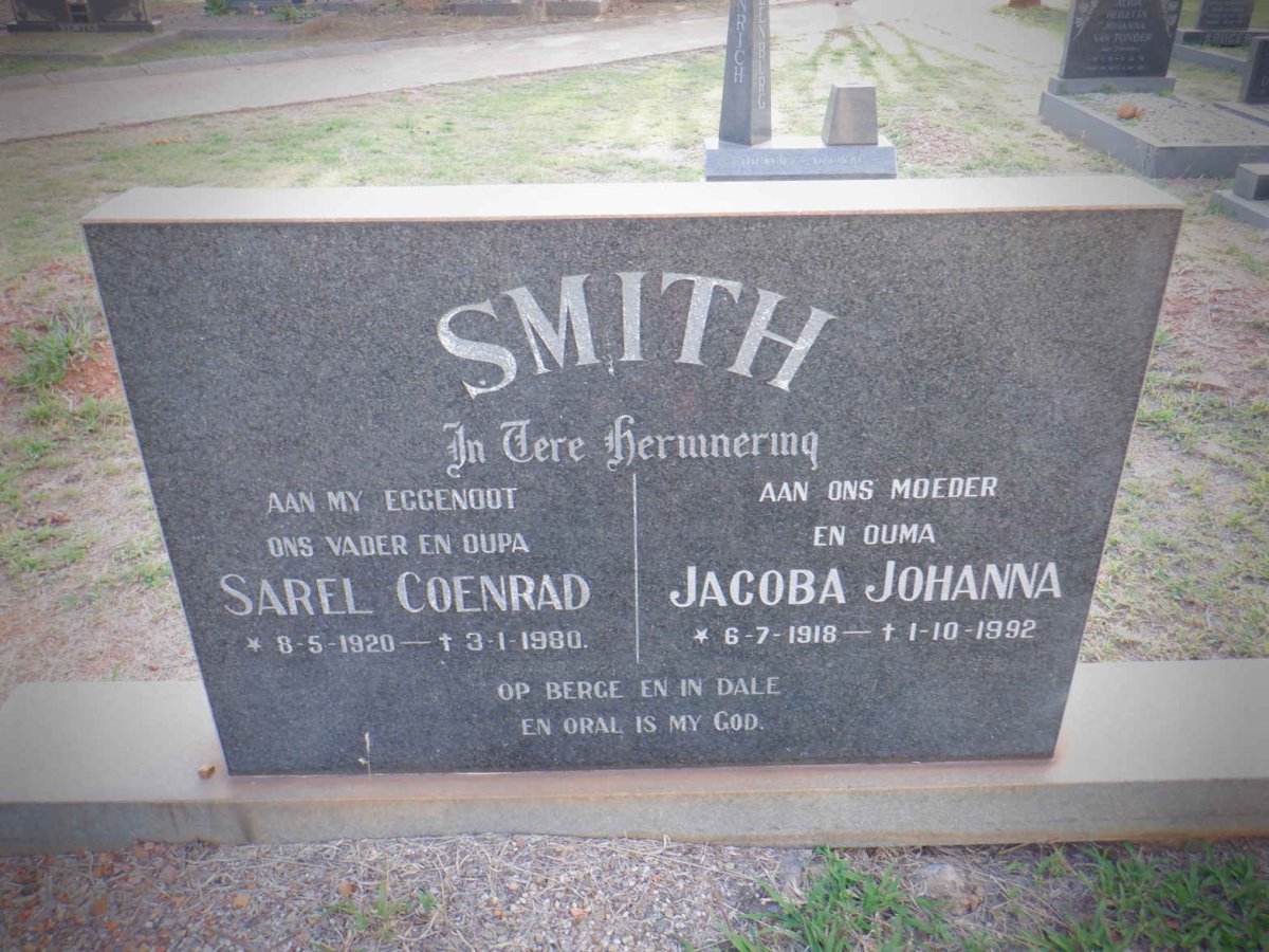 SMITH Sarel Coenrad 1920-1980 &amp; Jacoba Johanna 1918-1992