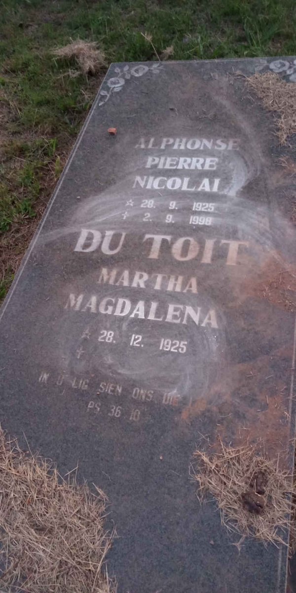 TOIT Alphonse Pierre Nicolai, du 1925-1998 &amp; Martha Magdalena 1925-