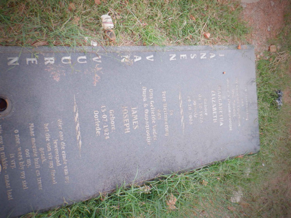 VUUREN James Joseph, Jansen van 1924- &amp; Margaretha Elizabeth 1928-2008