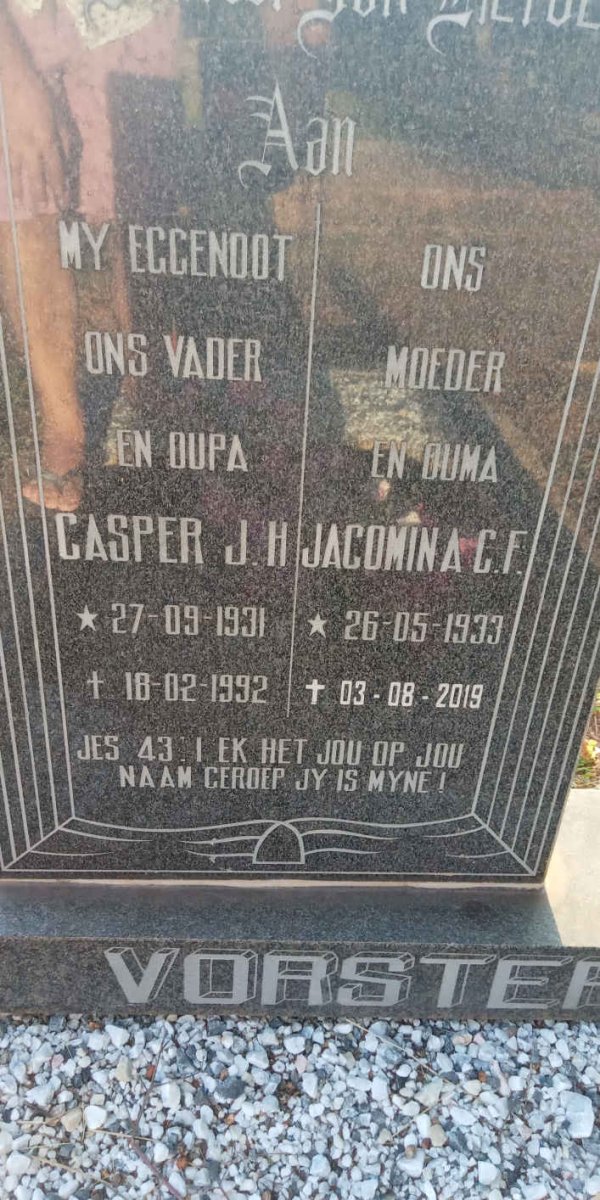 VORSTER Casper J.H. 1931-1992 &amp; Jacomina C.F. 1933-2019