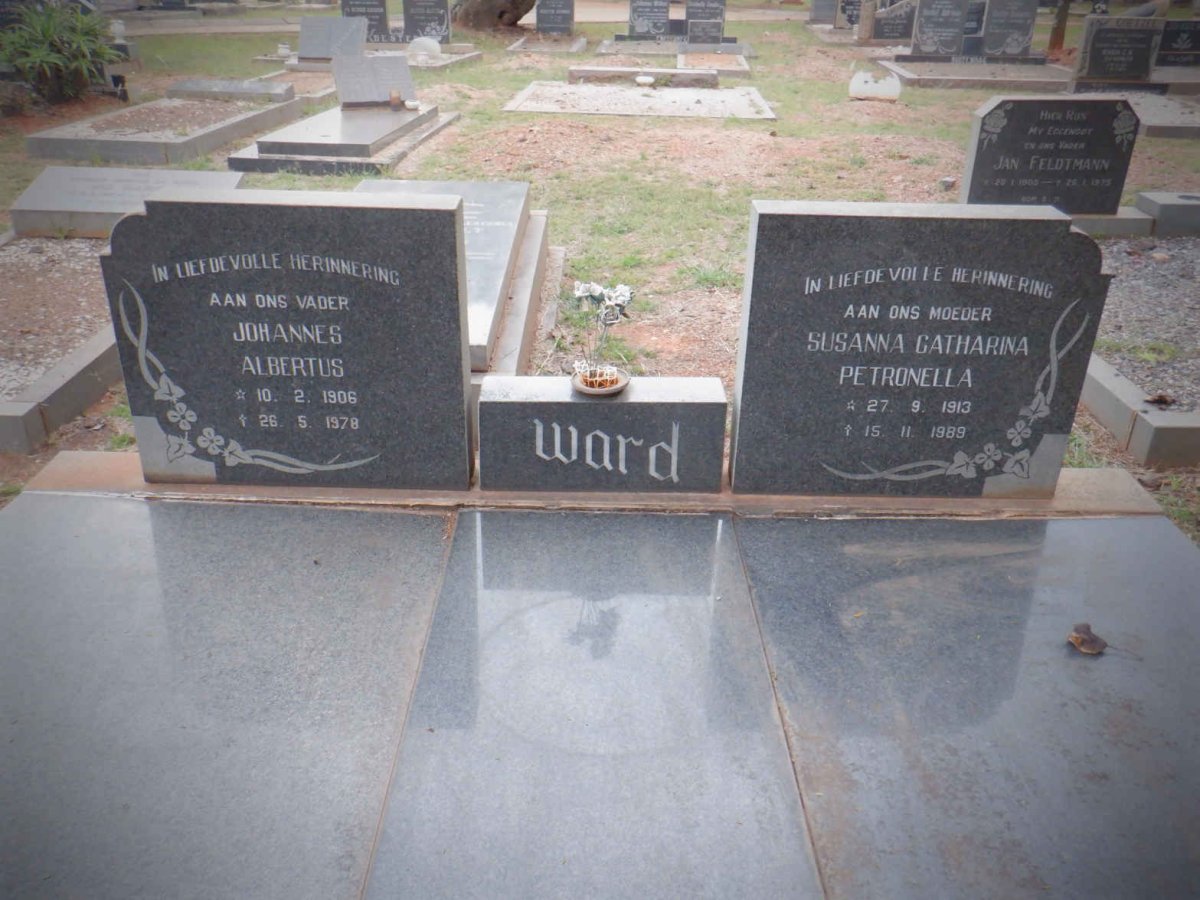 WARD Johannes Albertus 1906-1978 &amp; Susanna Catharina Petronella 1913-1989