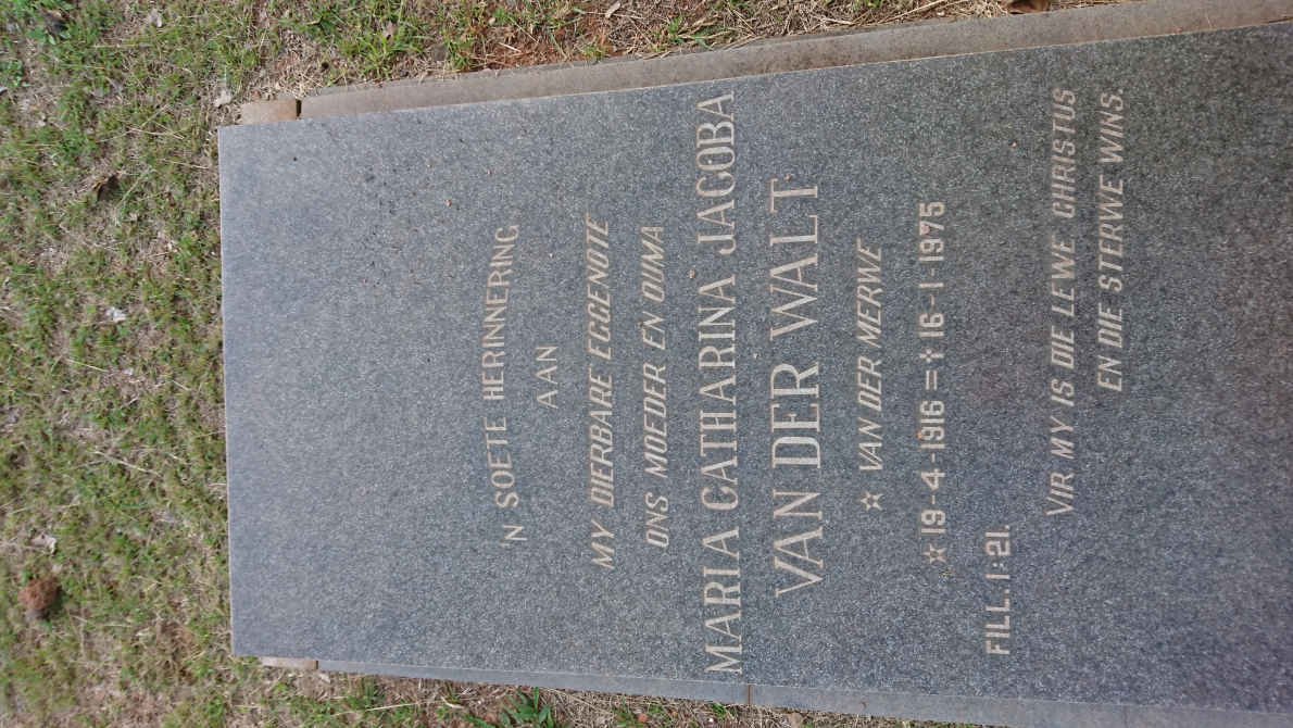 WALT Maria Catharina Jacoba, van der nee VAN DER MERWE 1916-1975