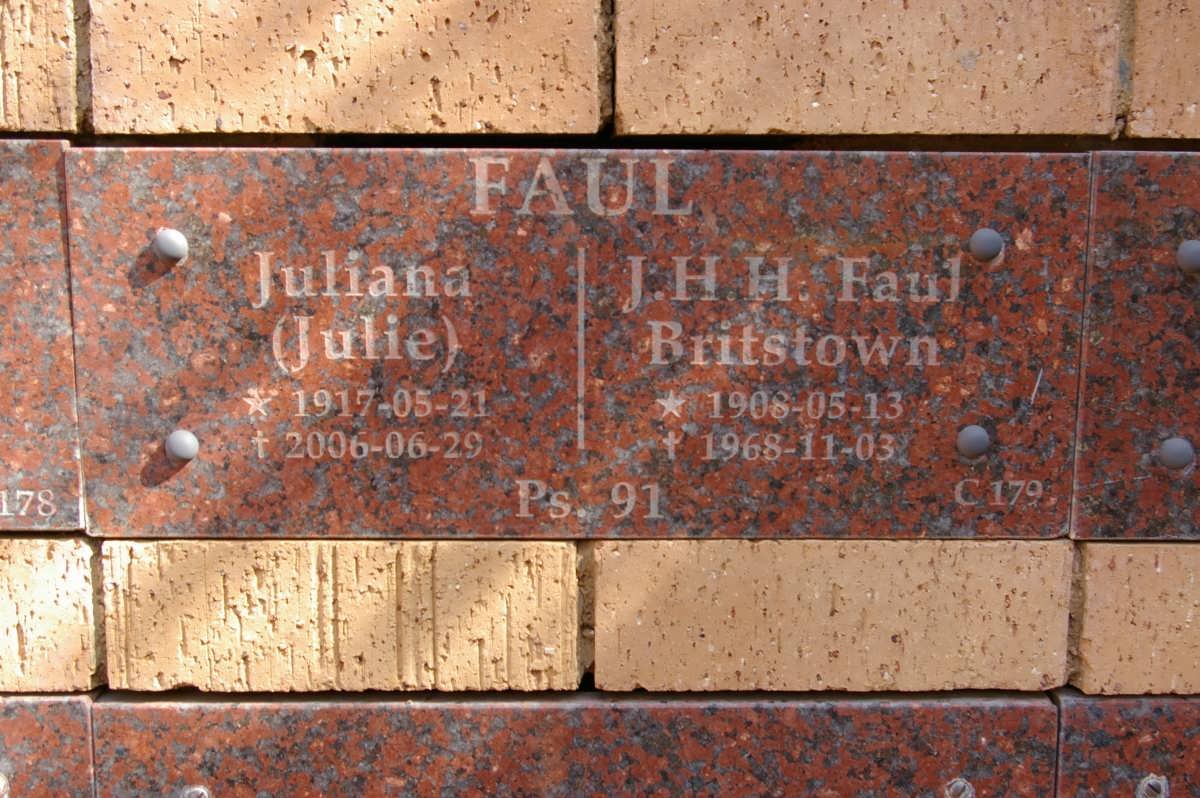 FAUL J.H.H. 1908-1968 &amp; Juliana 1917-2006
