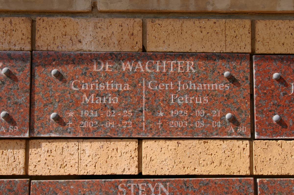 WACHTER Gert Johannes Petrus, de 1928-2003 &amp; Christina Maria 1931-2002