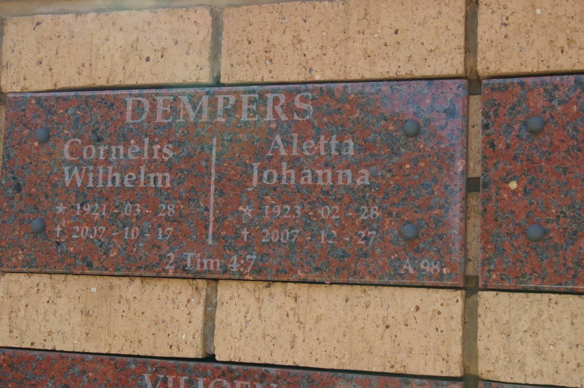 DEMPERS Cornelis Wilhelm 1921-2007 &amp; Aletta Johanna 1923-2007