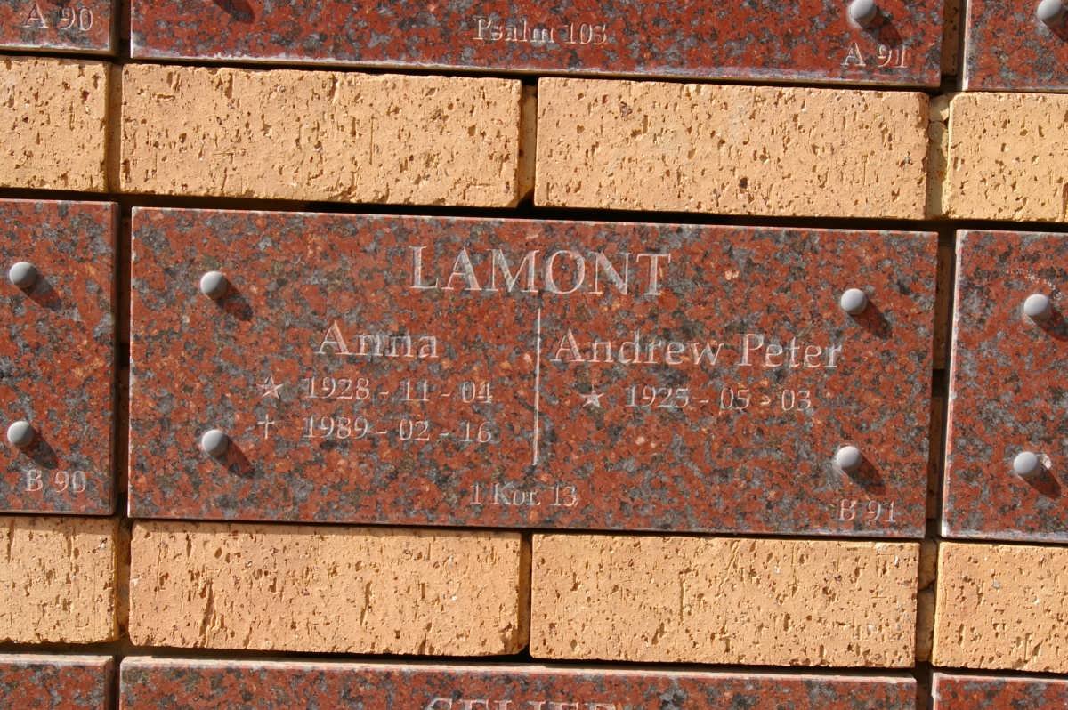 LAMONT Andrew Peter 1925- &amp; Anna 1928-1989