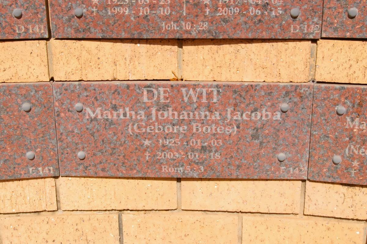WIT Martha Johanna Jacoba, de nee BOTES 1925-2003