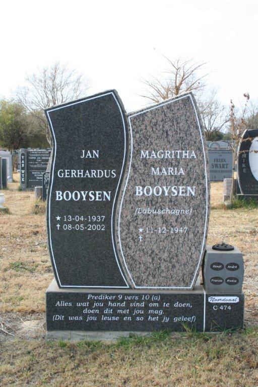 BOOYSEN Jan Gerhardus 1937-2002 &amp; Magritha Maria LABUSCHAGNE 1947-