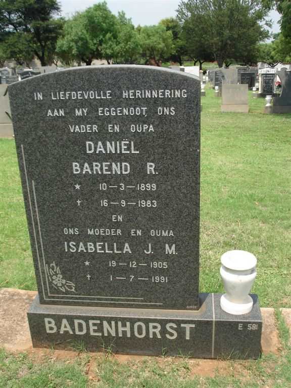 BADENHORST Daniël Barend R. 1899-1983 &amp; Isabella J.M. 1905-1991