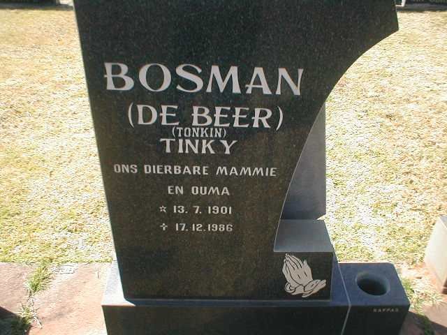 BOSMAN Tinky formerly DE BEER nee TONKIN 1901-1986