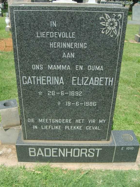 BADENHORST Catherina Elizabeth 1892-1986