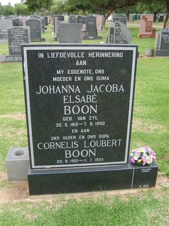 BOON Cornelis Loubert 1910-1994 &amp; Johanna Jacoba Elsabé VAN ZYL 1912-1992