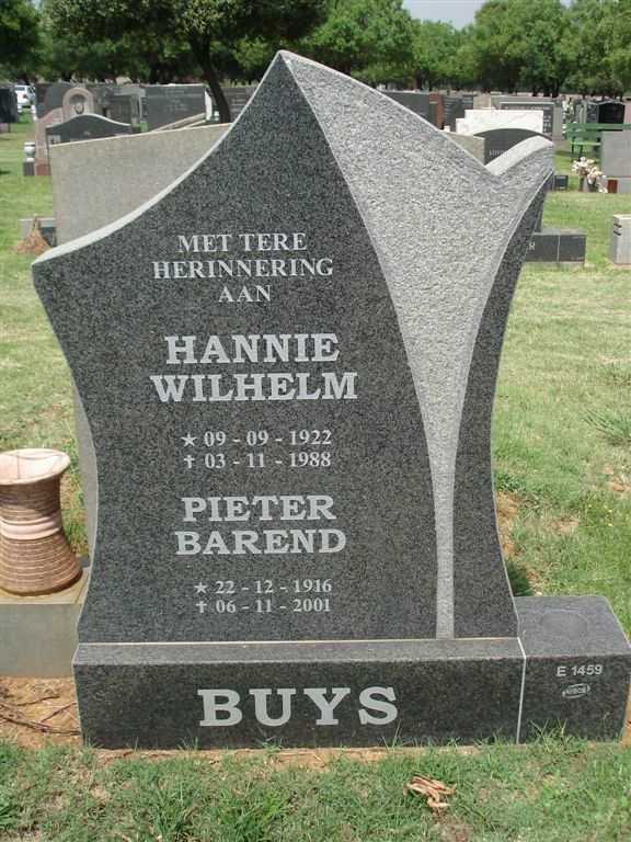 BUYS Pieter Barend 1916-2001 :: BUYS Hannie Wilhelm 1922-1988
