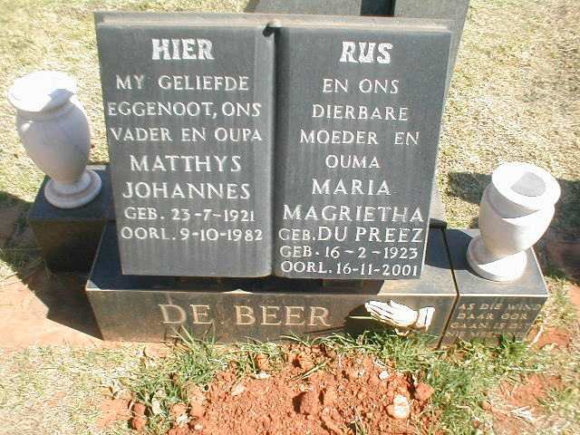 BEER Matthys Johannes, de 1921-1982 &amp; Maria Magrietha DU PREEZ 1923-2001