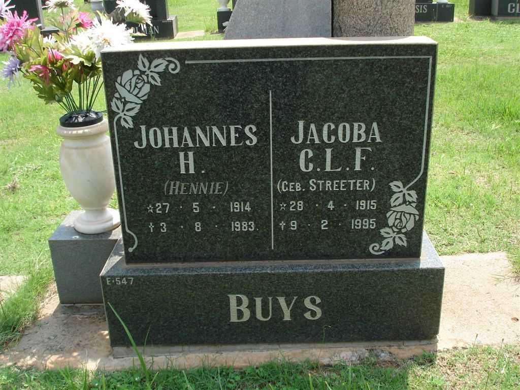 BUYS Johannes H. 1914-1983 &amp; Jacoba C.L.F. neé STREETER 1915-1995