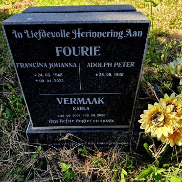 FOURIE Adolph Peter 1948- & Francina Johanna 1948-2022 :: VERMAAK Karla 2001-2020