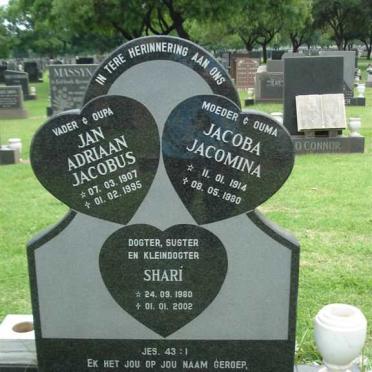 HEEVER Jan Adriaan Jacobus, van den 1907-1995 &amp; Jacoba Jacomina 1914-1980 :: VAN DEN HEEVER Shari 1980-2002