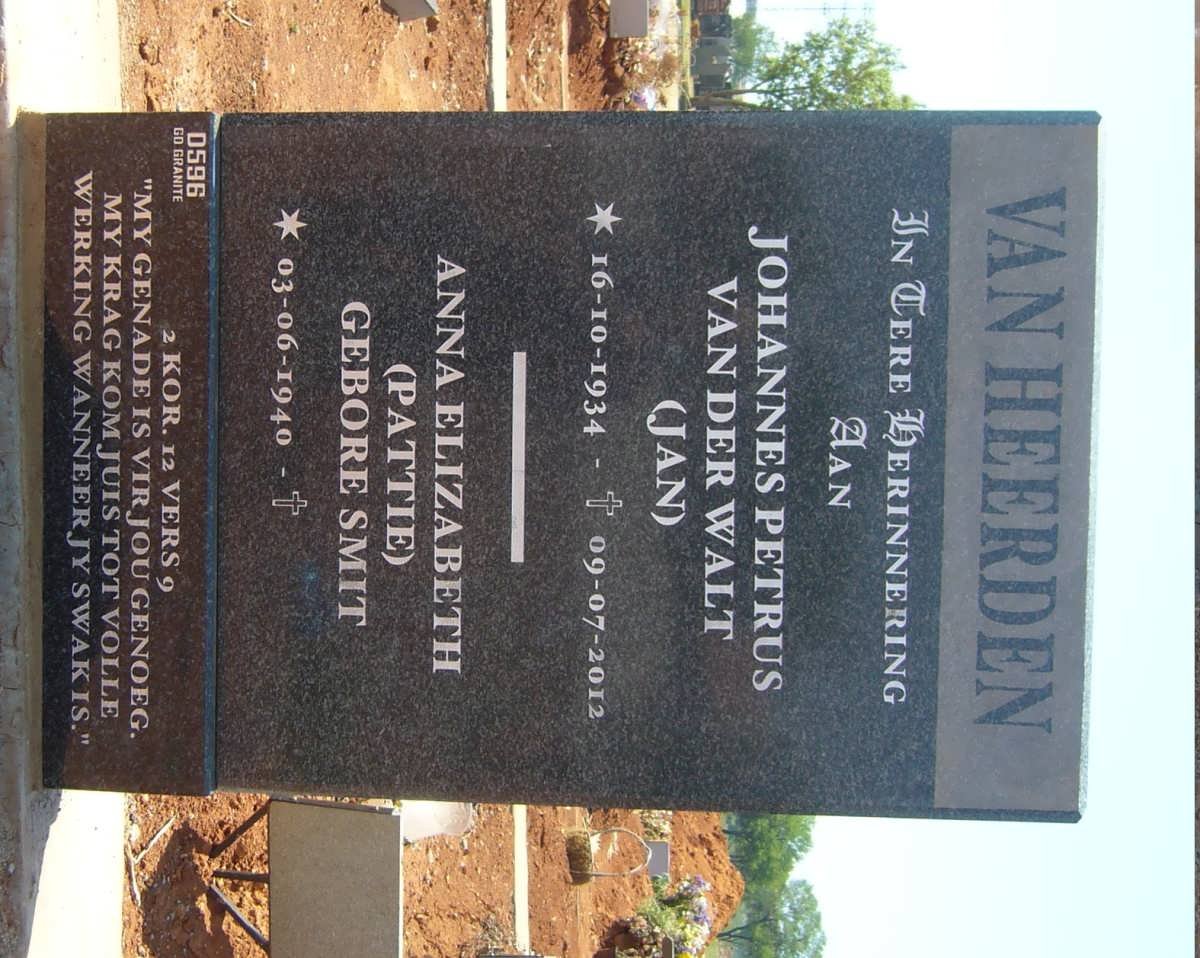 HEERDEN Johannes Petrus van der Walt, van 1934-2012 &amp; Anna Elizabeth SMIT 1940-