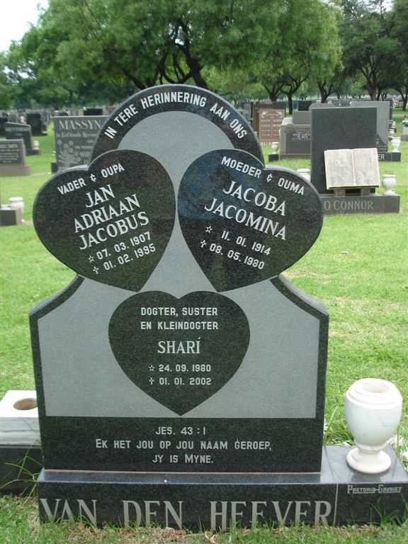 HEEVER Jan Adriaan Jacobus, van den 1907-1995 &amp; Jacoba Jacomina 1914-1980 :: VAN DEN HEEVER Shari 1980-2002