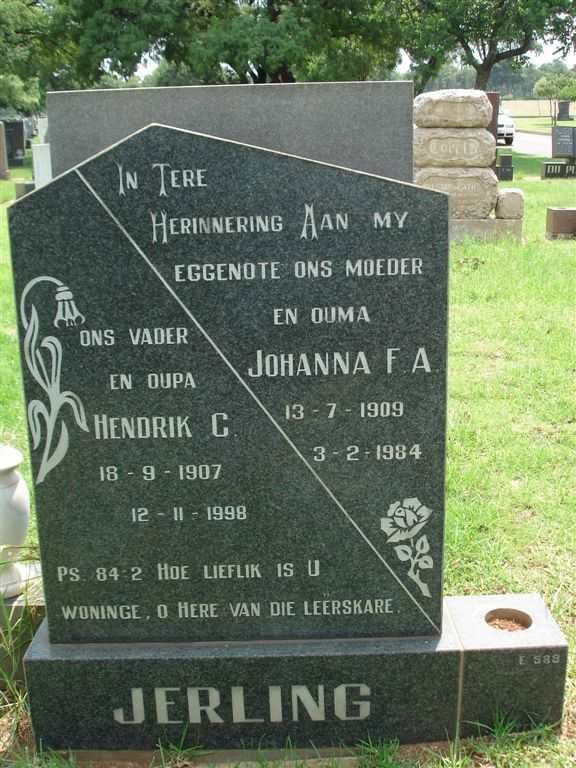 JERLING Hendrik C. 1907-1998 &amp; Johanna F.A. 1909-1984