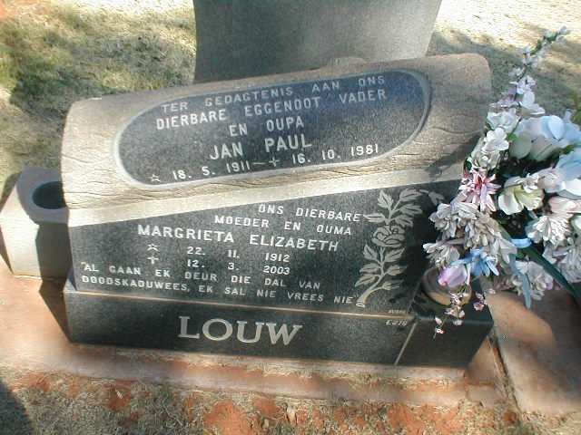 LOUW Jan Paul 1911-1981 &amp; Margrieta Elizabeth 1912-2003