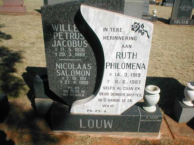 LOUW Willem Petrus Jacobus 1936-1989 :: LOUW Nicolaas Salomon 1911-1990 :: LOUW Ruth Philomena 1919-1987