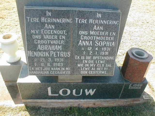 LOUW Abraham Hendrik Petrus 1931-1989 &amp; Anna Sophia 1931-1991