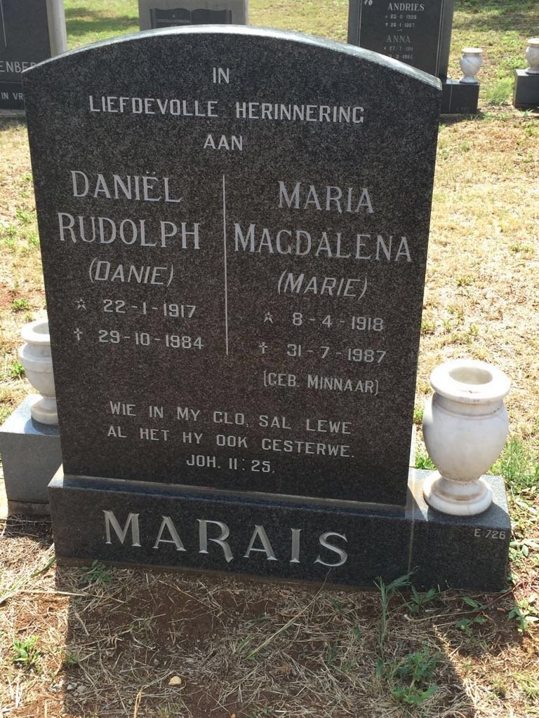 MARAIS Daniel Rudolph 1917-1984 &amp; Maria Magdalena MINNAAR 1918-1987
