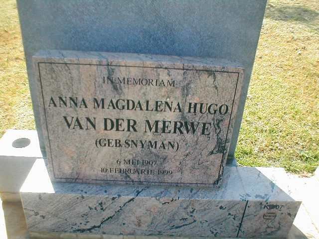 MERWE Anna Magdalena Hugo, van der nee SNYMAN 1907-1999